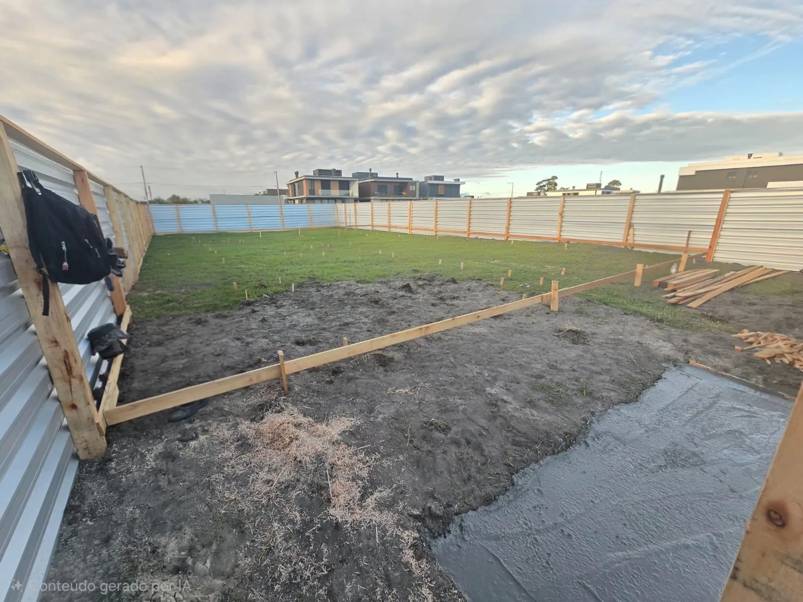 Área externa de residência em preparação durante a obra